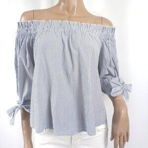 AMERCIAN EAGLE Blouse S On/Off Shoulder Bow Wrist Sleeves Stripe